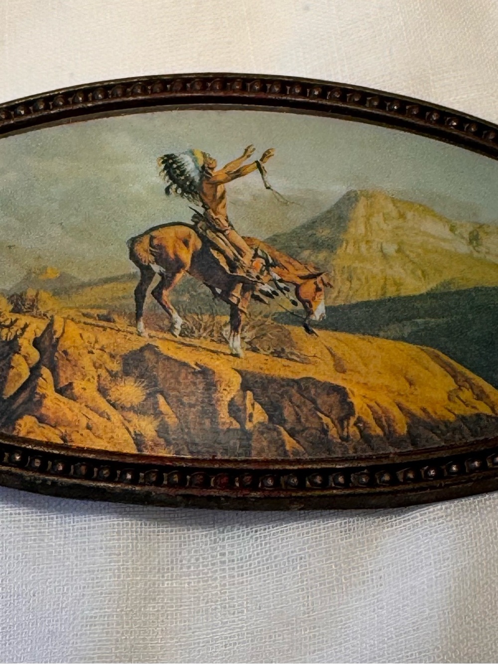 Vtg 70s Western Cowboy Belt Buckle Native American The Prayer Horse Art NI 189